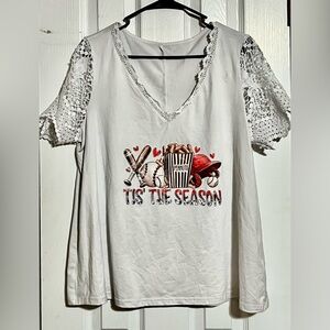 Festive White Lace Sleeve Women's Tee